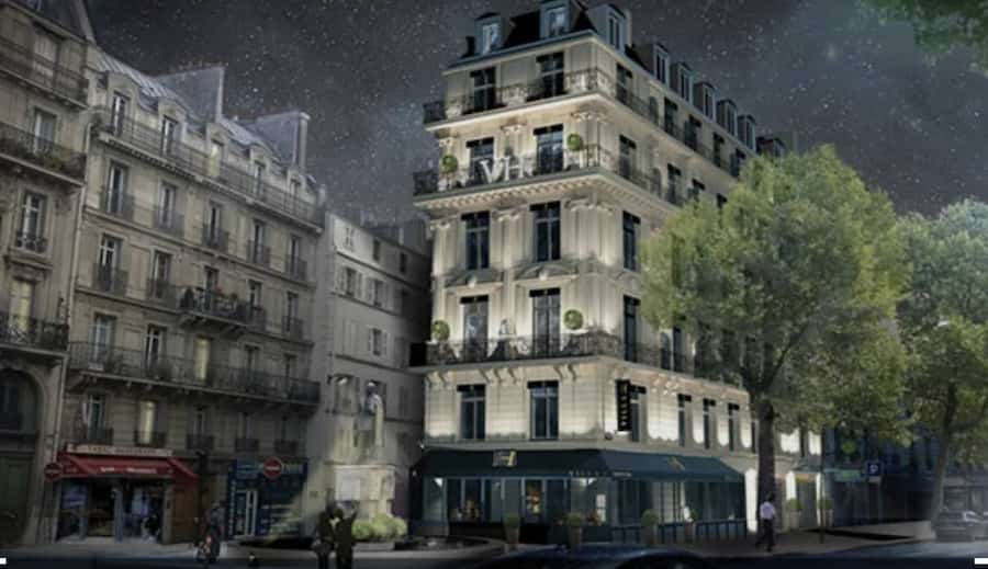 Façade haussmannienne de nuit